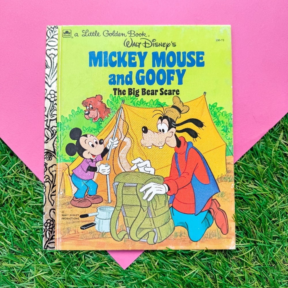 3/$15 Mickey Mouse And Goofy The Big Bear Scare Little Golden Book, 1978